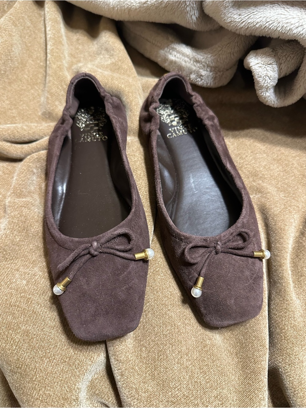Vince Camuto Chocolate Suede Brown Ballet Flats - Size 7.5